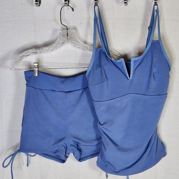 Rotita Periwinkle Ribbed Poly Elastane Contrast V Bowknot Short Tankini Set Sz S - Picture 1 of 16